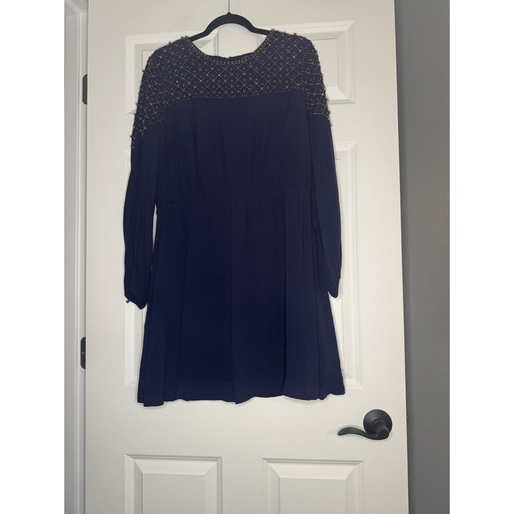 Gianni Bini Long Sleeve Embellished Dress Navy W Gold Large